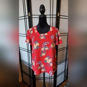 Pink Rose Women's High Low Bell Sleeve Short Sleeve Floral Print Shirt